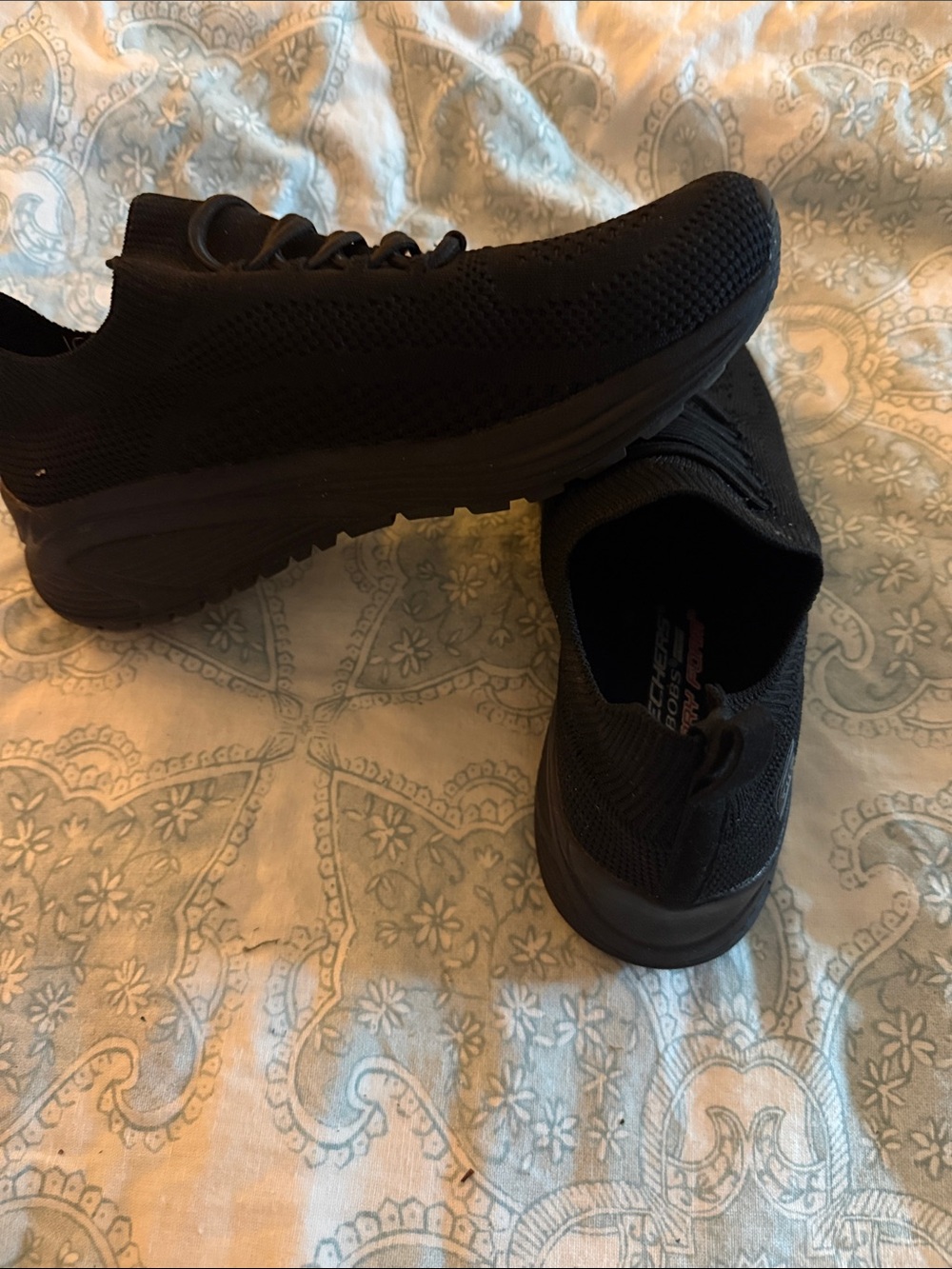 SkechersAll-Black Knit Slip-On Athletic Sneakers